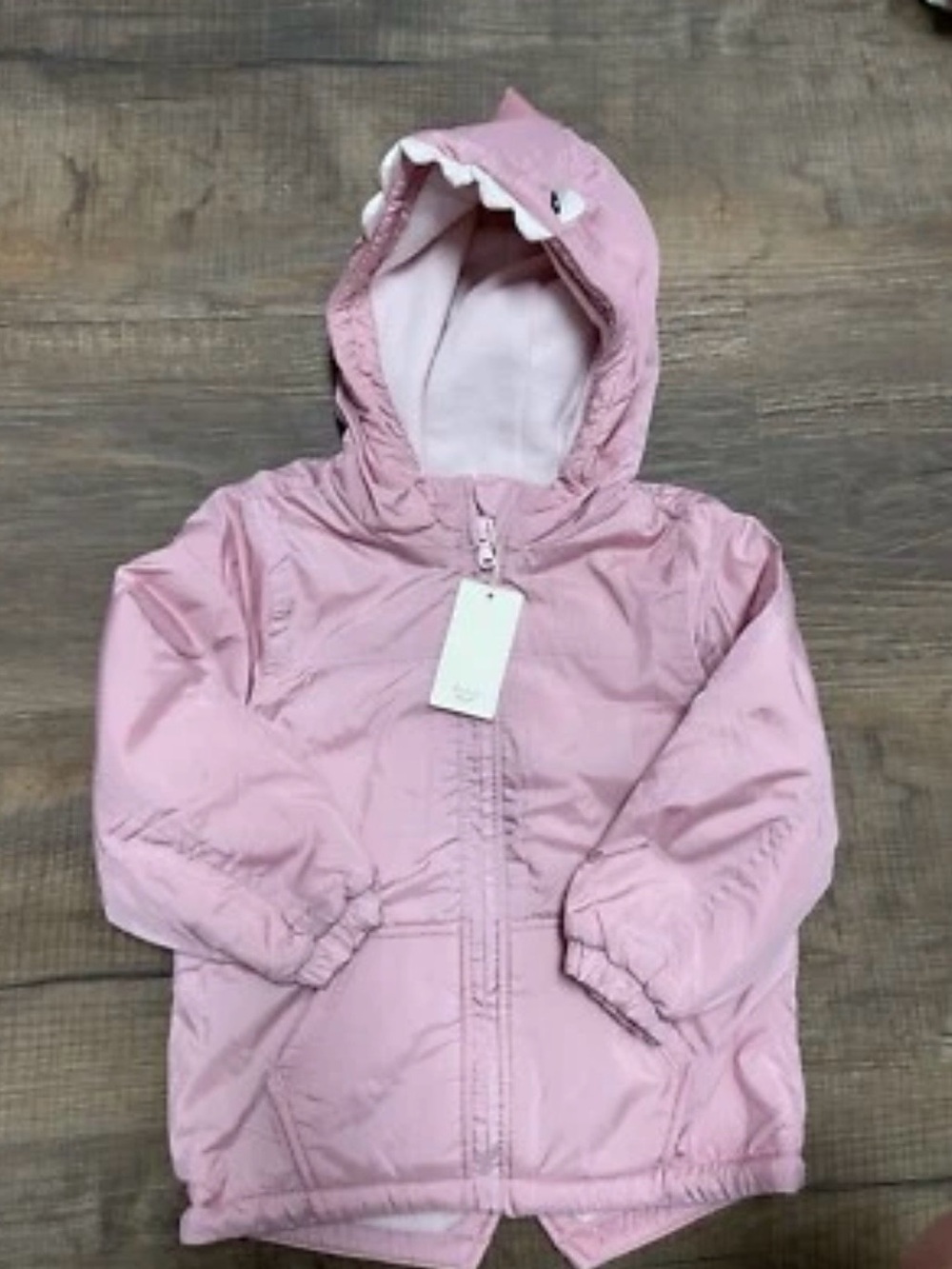 NWT DAve & Bella Kids Light Pink Hooded Puffer Jacket with Dino Spike Hood 4T